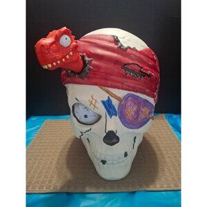 Pirate Dinosaur Skull Halloween Decor Prop. Push His Eyeball He Talks.